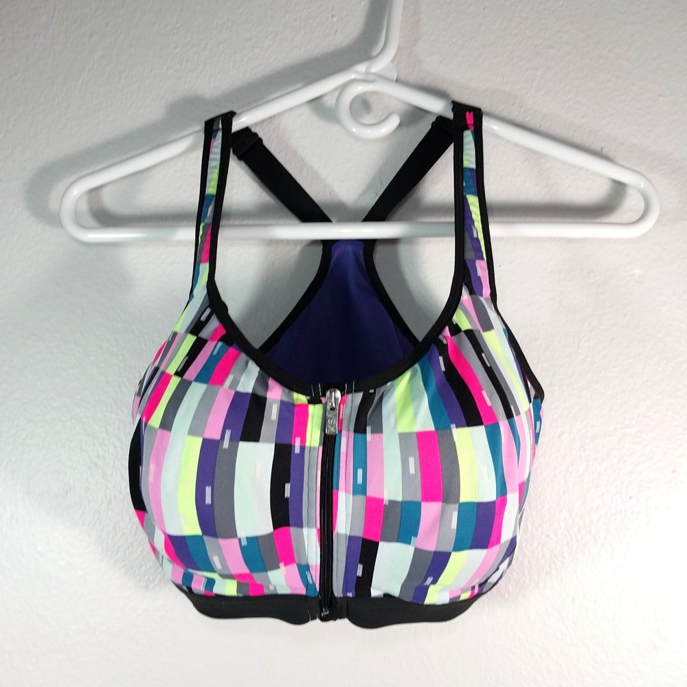 Victoria's Secret VSX Sport Front Zip Sports Bra Underwire Sz 36DD Multi-color